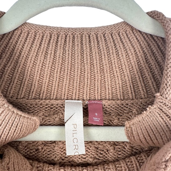 NWOT Pilcro Anthropologie Sz S Tan Gold Metallic Cable Knit Tunic Sweater - Picture 8 of 11